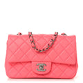 Lambskin Quilted Mini Rectangular Flap Pink