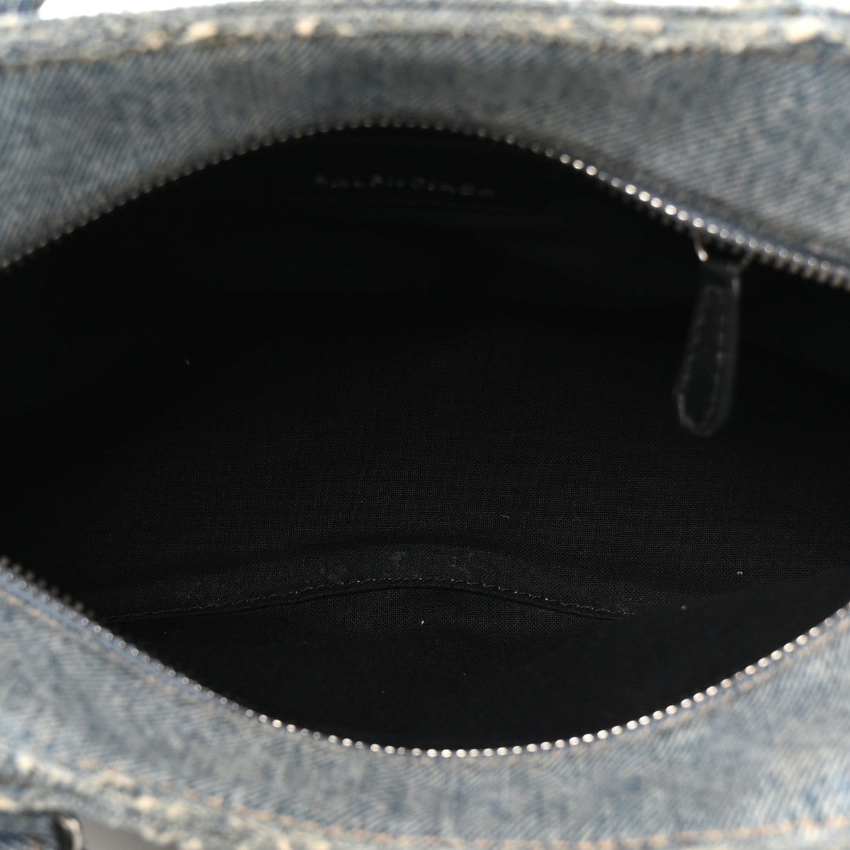 Washed Frayed Denim Crystal Neo Cagole Handbag XS Blue