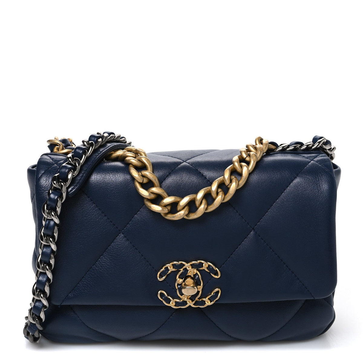 Lambskin Quilted Medium Chanel 19 Flap Navy Blue