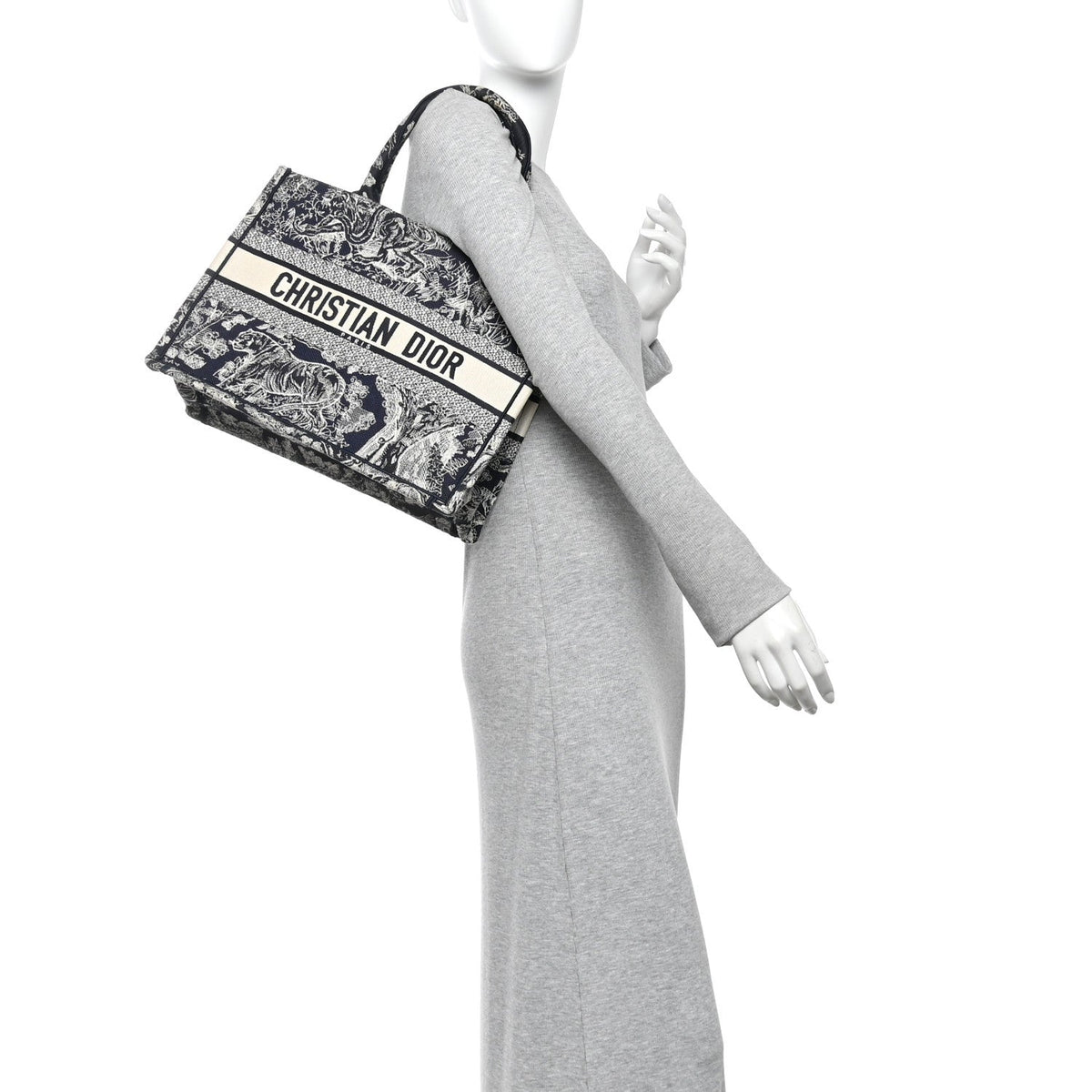 Canvas Embroidered Medium Toile De Jouy Reverse Book Tote Blue
