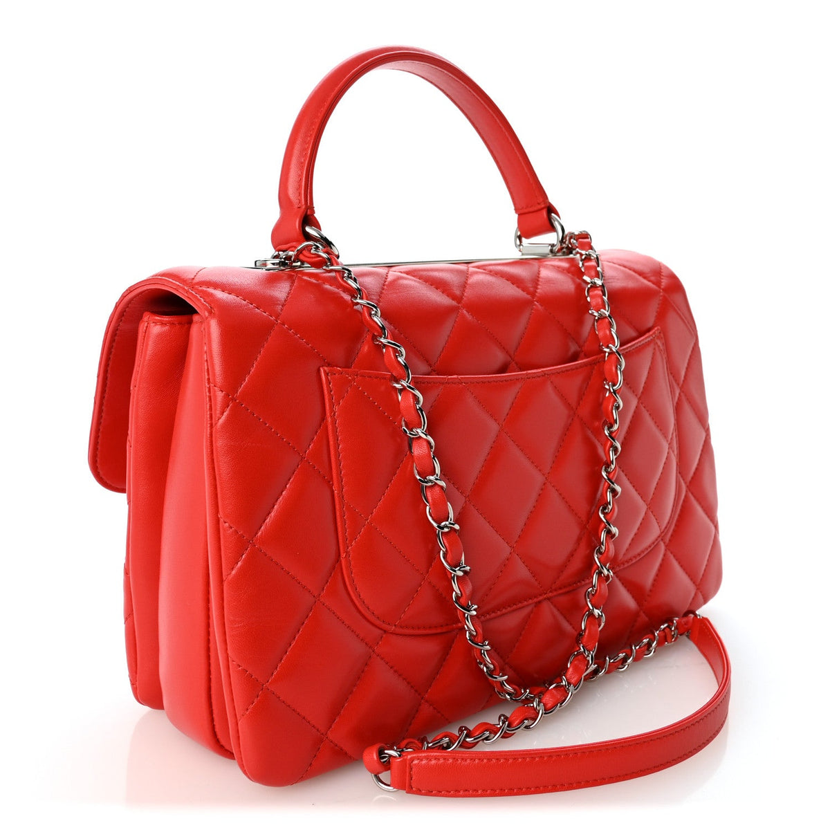 Lambskin Quilted Medium Trendy CC Flap Dual Handle Bag Red