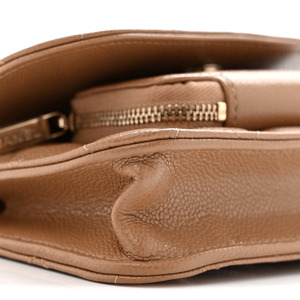 Caviar Quilted Business Affinity Clutch With Chain Flap Dark Beige