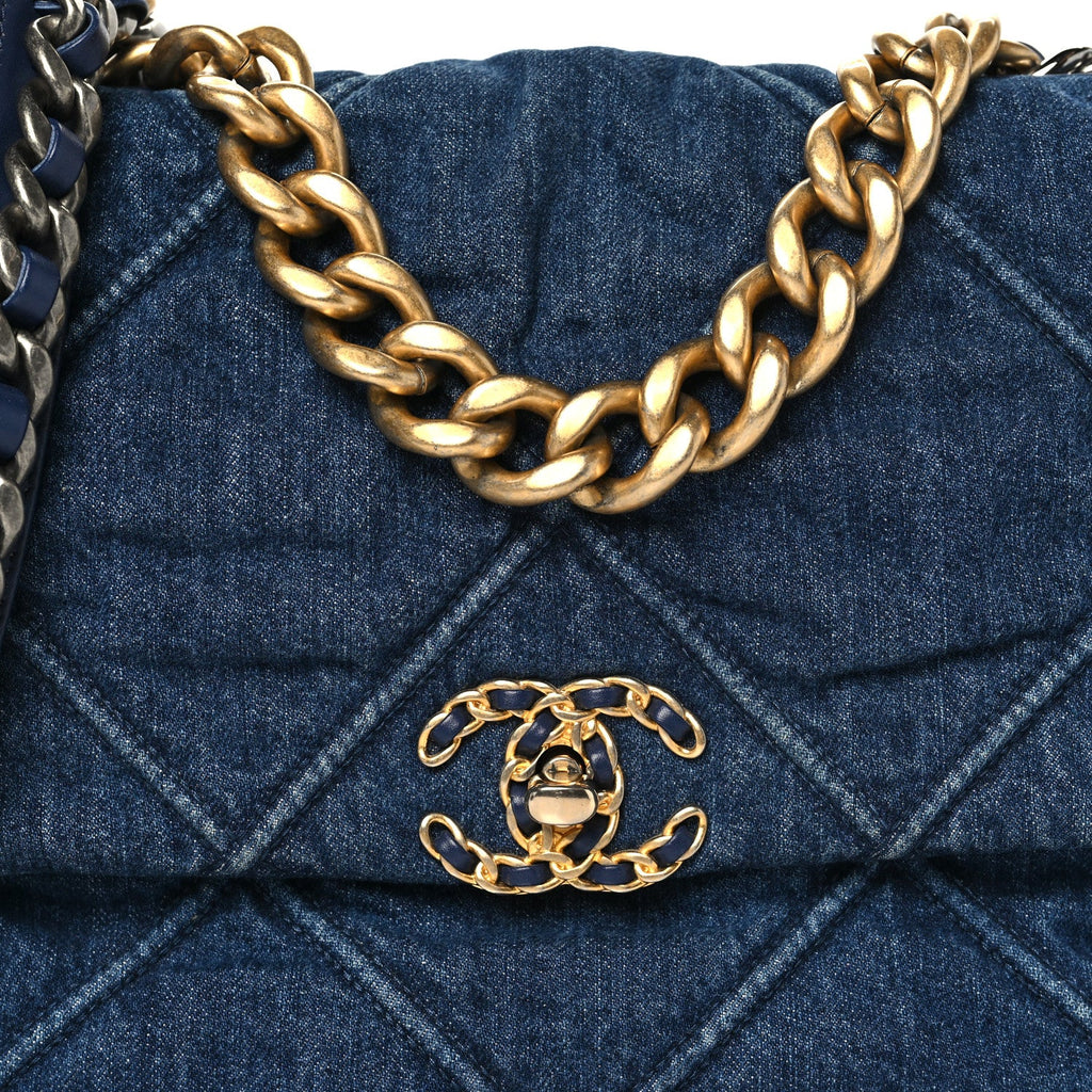 Denim Quilted Large Chanel 19 Flap Blue
