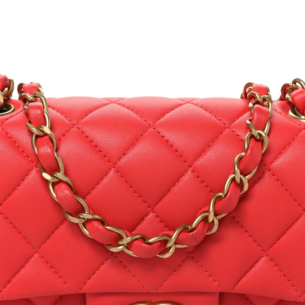 Lambskin Quilted Mini Rectangular Flap Red