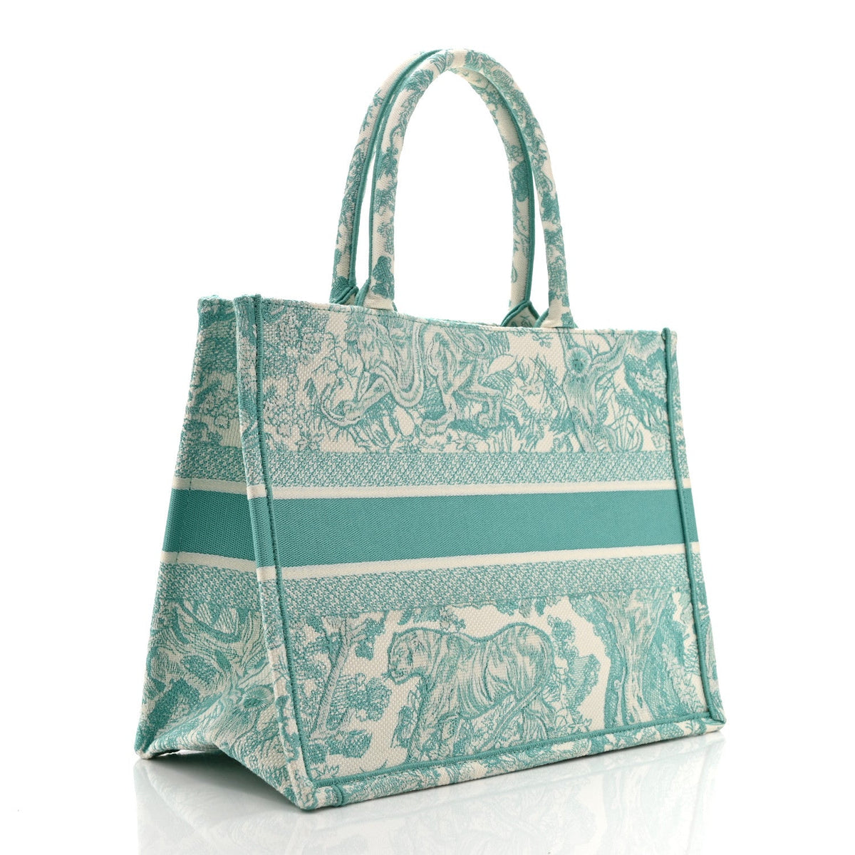 Canvas Embroidered Medium Dioriviera Toile De Jouy Book Tote Aquamarina