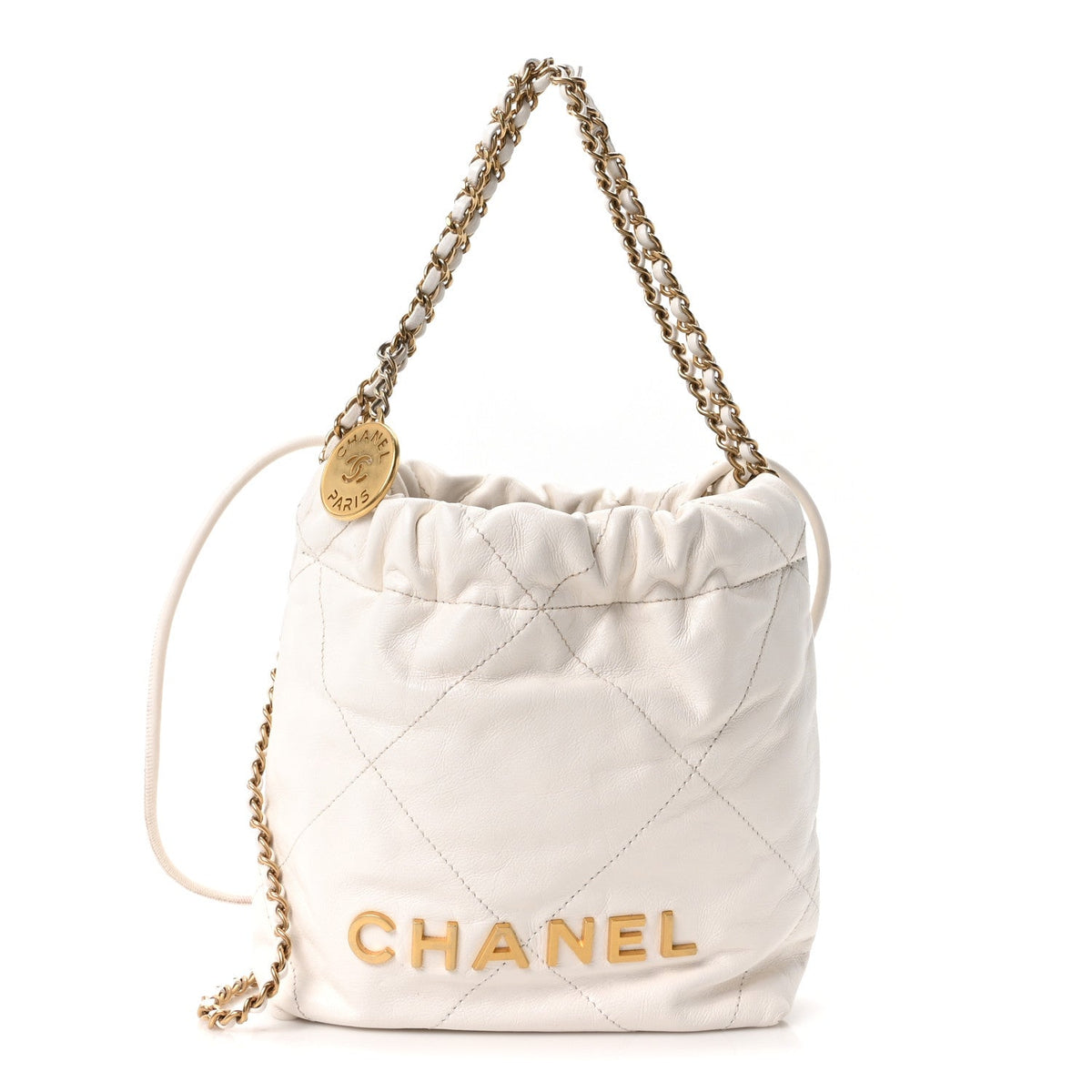 Shiny Calfskin Quilted Mini Chanel 22 White