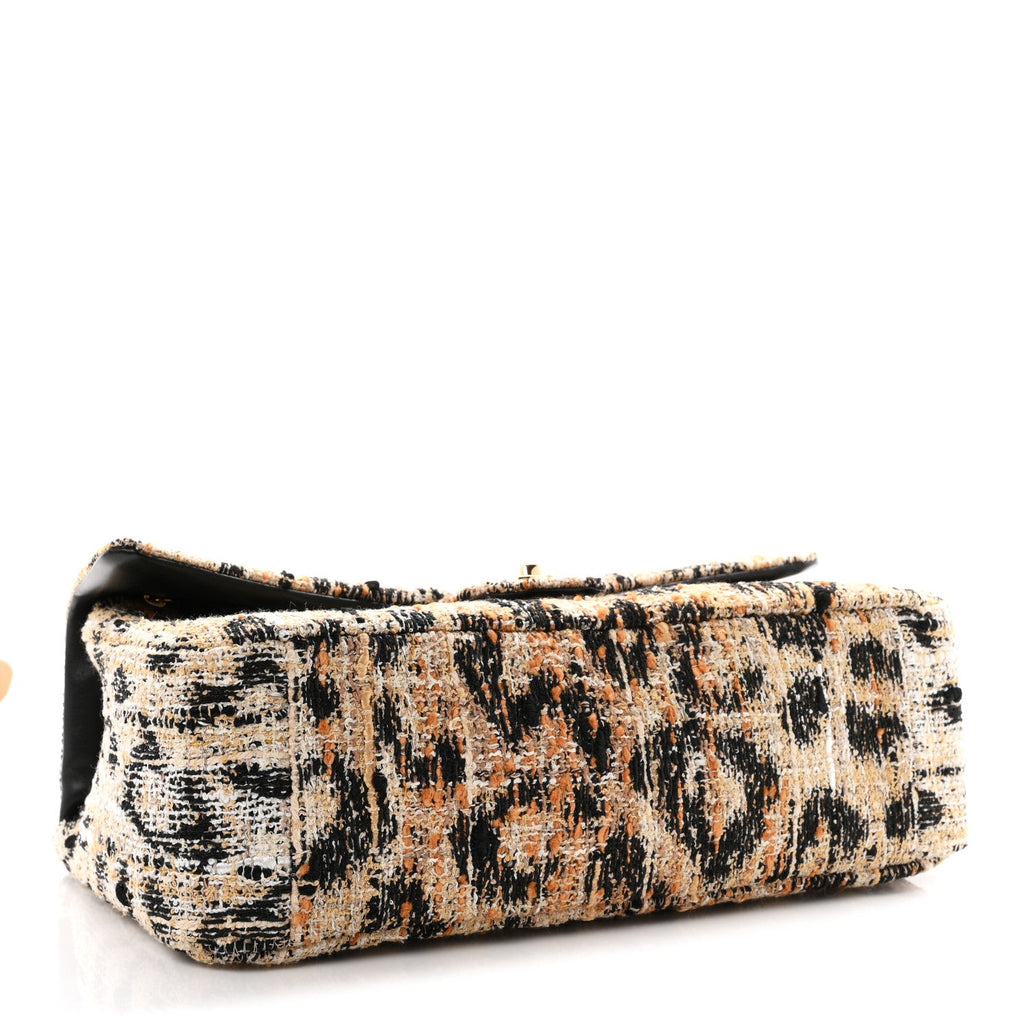 Tweed Mixed Fibers Leopard Print Small Souplissimo Maxi Flap Brown Black White