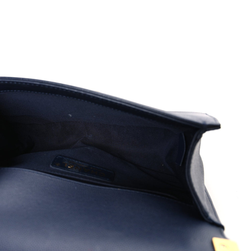 Caviar Quilted Small Boy Flap Navy