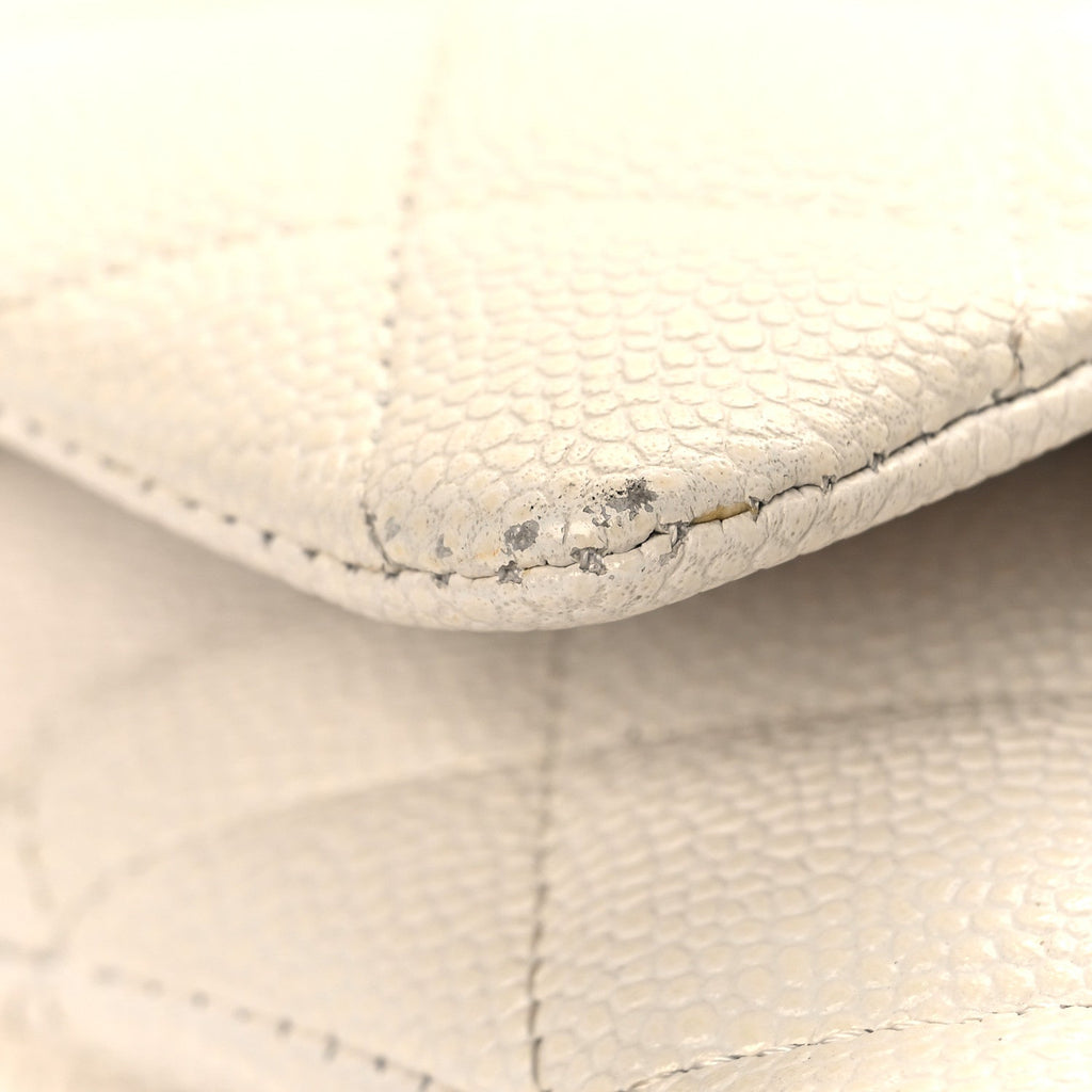 Caviar Quilted Medium Double Flap White