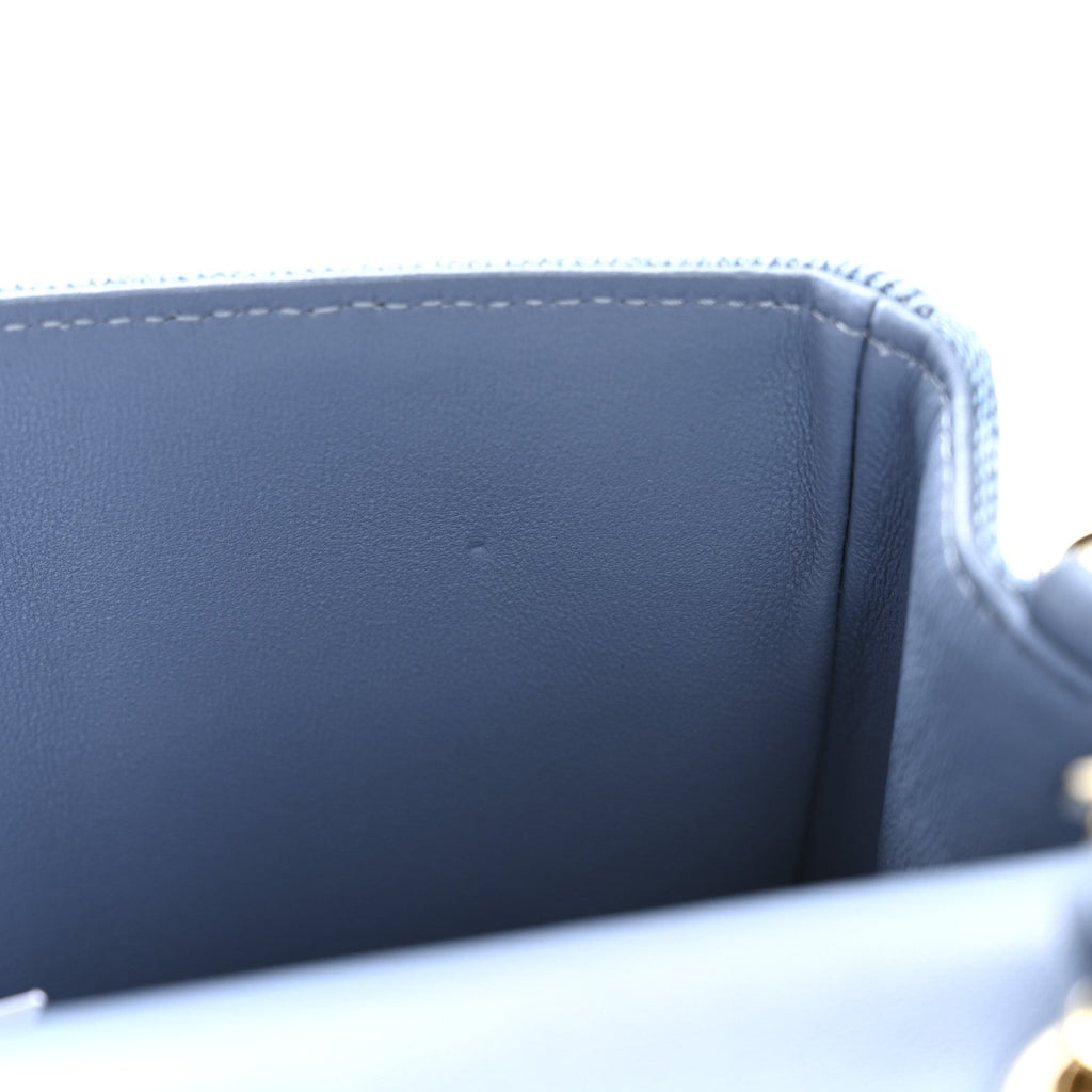 Printed Denim Quilted Mini Rectangular Flap Light Blue