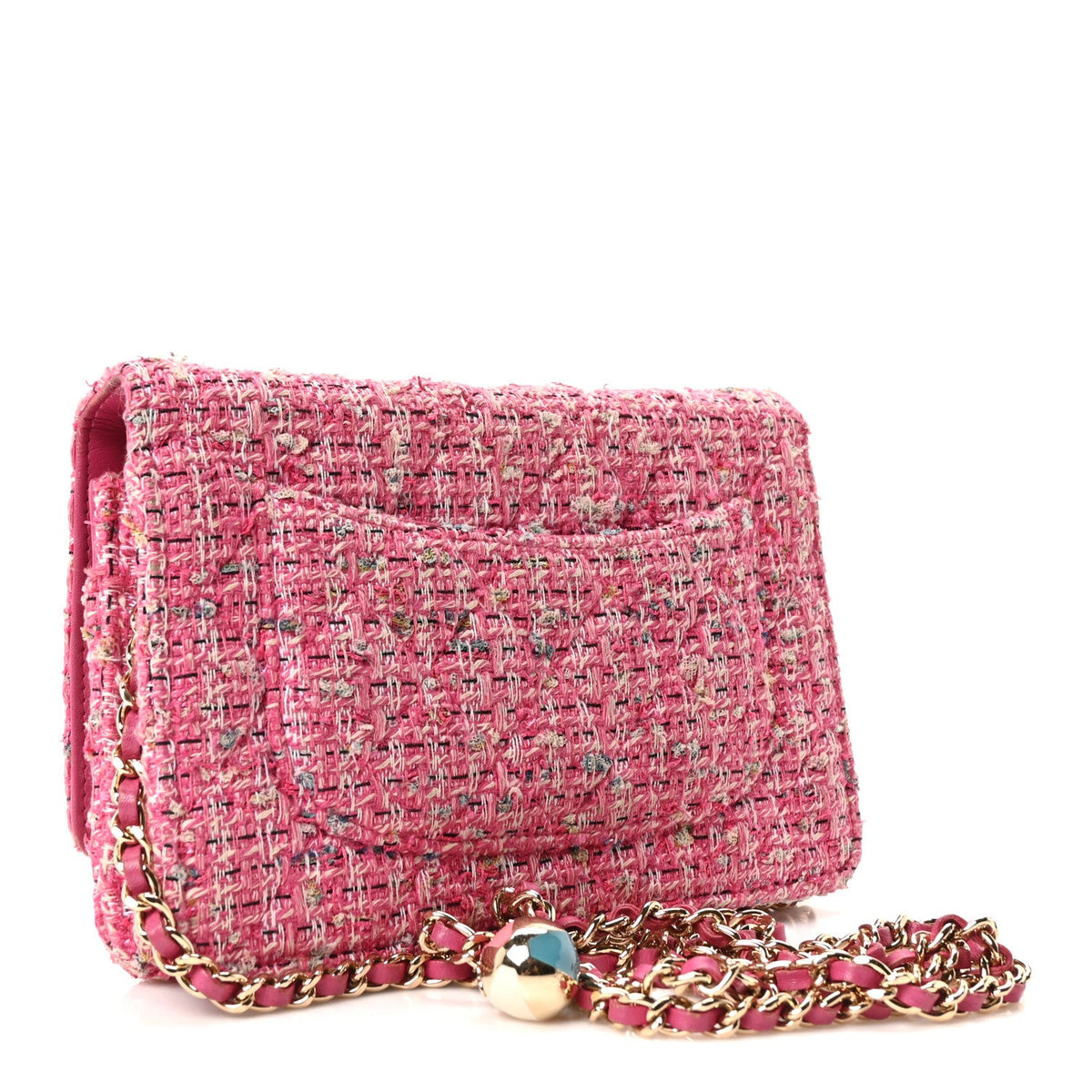 Tweed Quilted Wallet On Chain WOC Pink