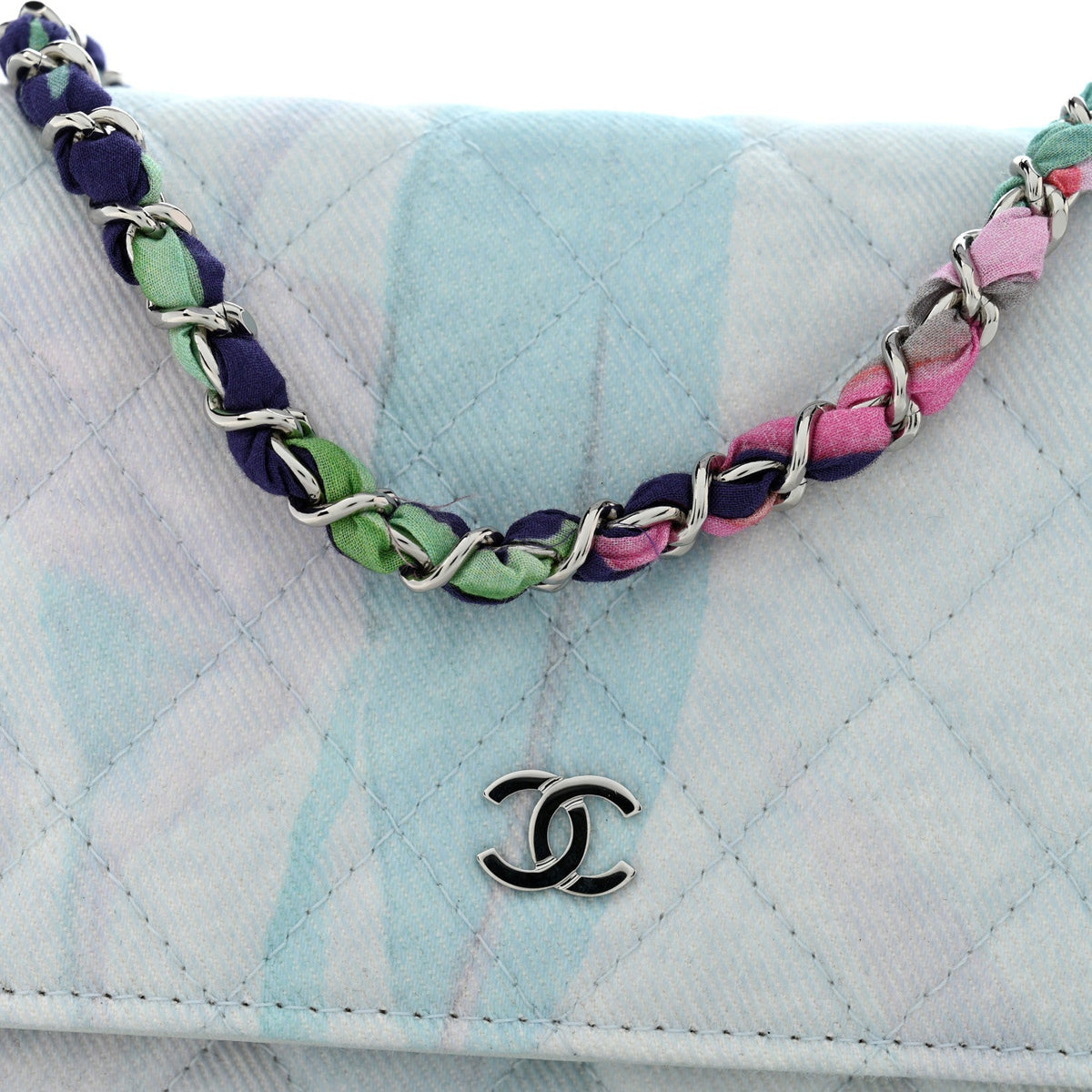 Canvas Quilted Jungle Jeans Wallet on Chain WOC Multicolor