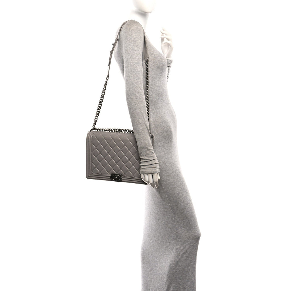 Lambskin Quilted Large Boy Flap Grey