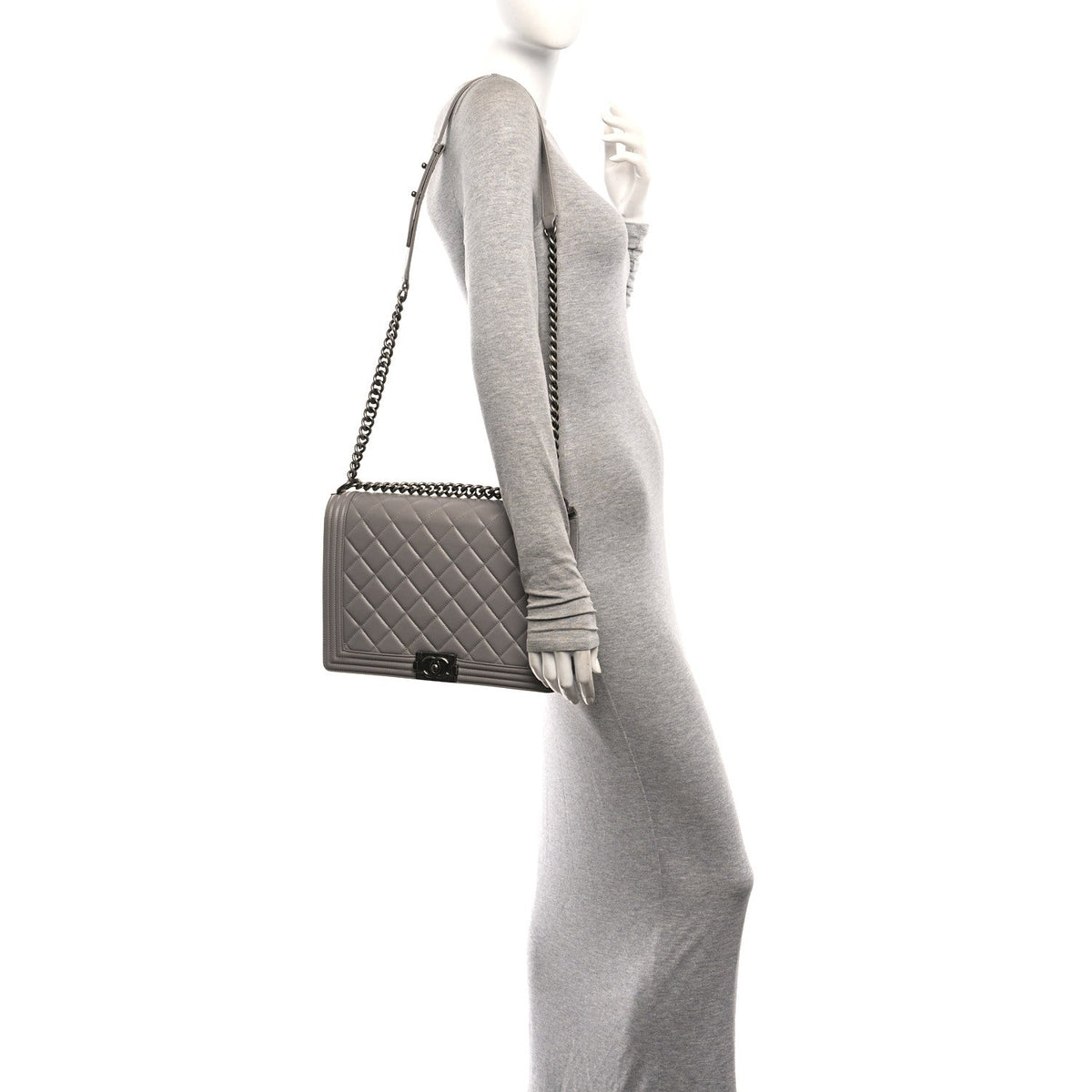 Lambskin Quilted Large Boy Flap Grey