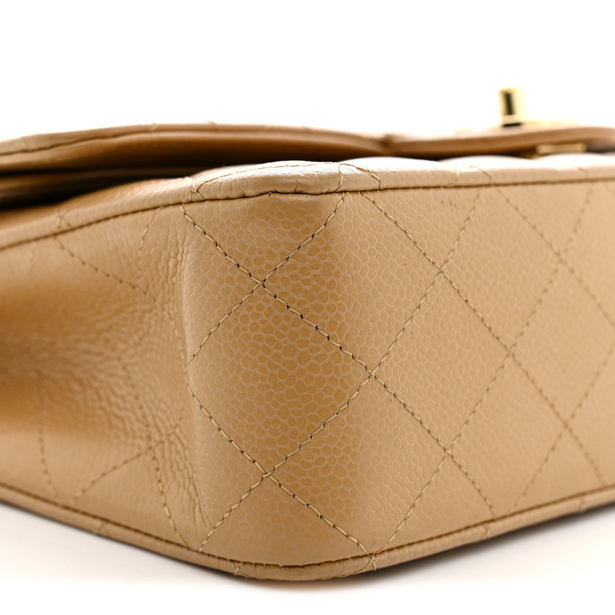 Caviar Quilted Medium Double Flap Beige