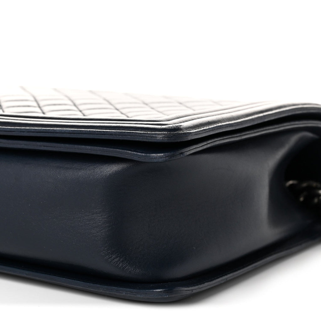 Calfskin Quilted Large Boy Flap Navy Blue