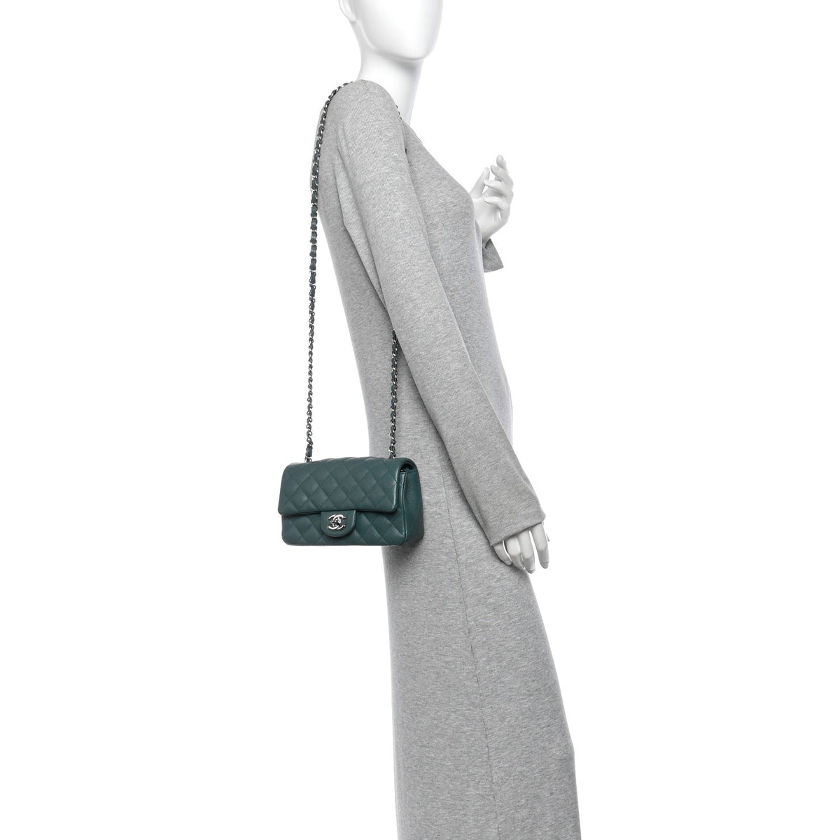 Caviar Quilted Mini Rectangular Flap Dark Green