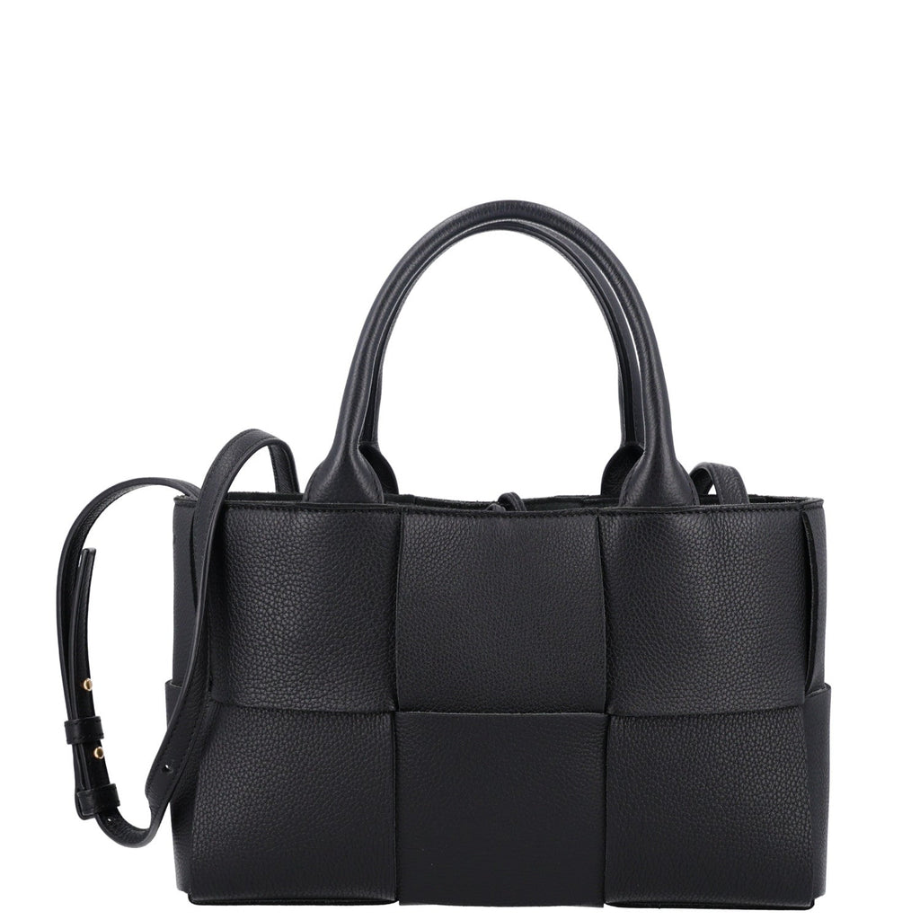 Grained Calfskin Intrecciato Mini Arco Tote Black