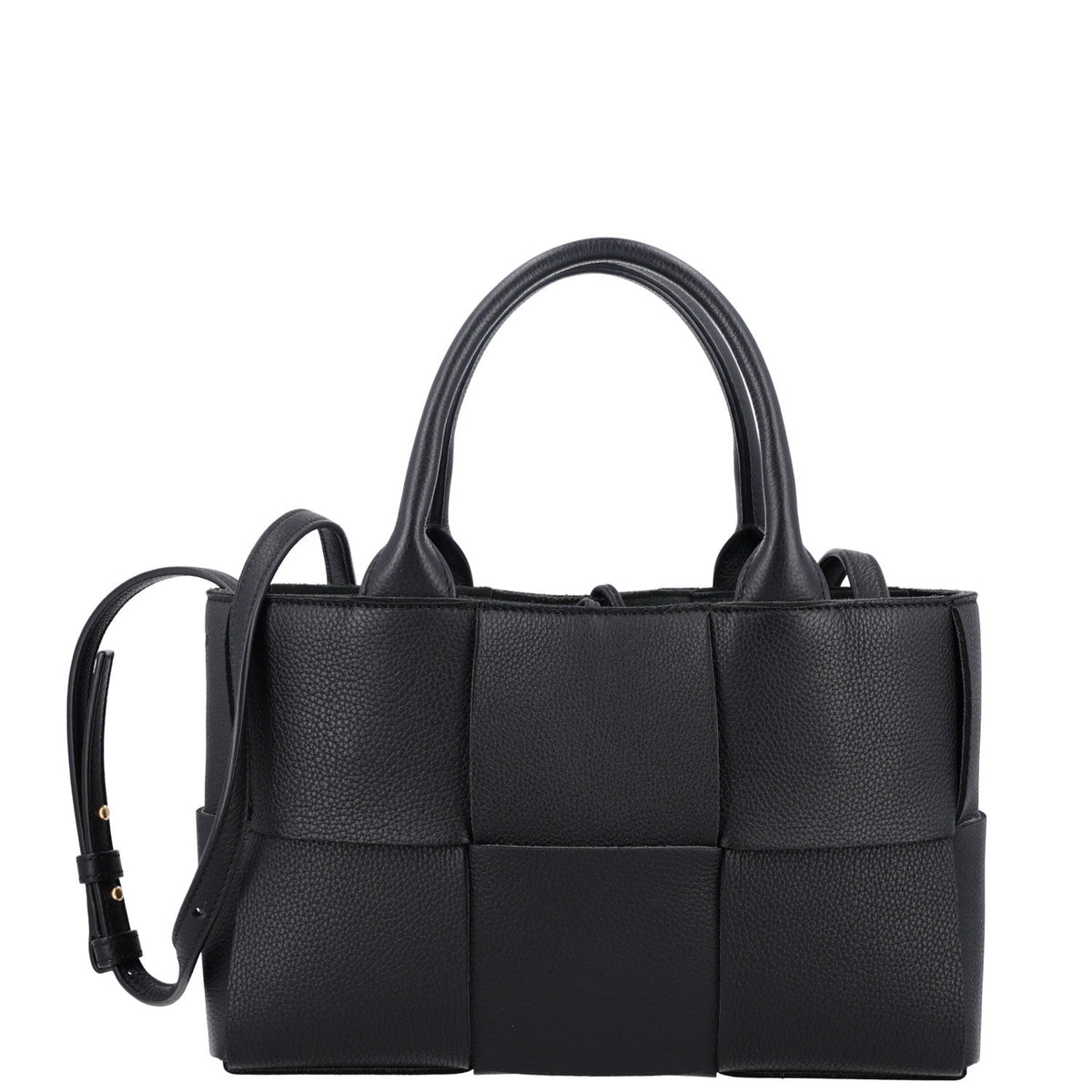 Grained Calfskin Intrecciato Mini Arco Tote Black