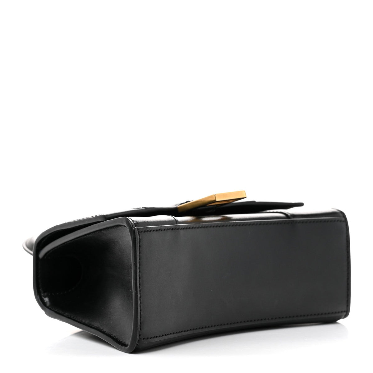 Shiny Box Calfskin Hourglass Top Handle Bag XS Black