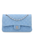 Denim Quilted Medium Double Flap Light Blue