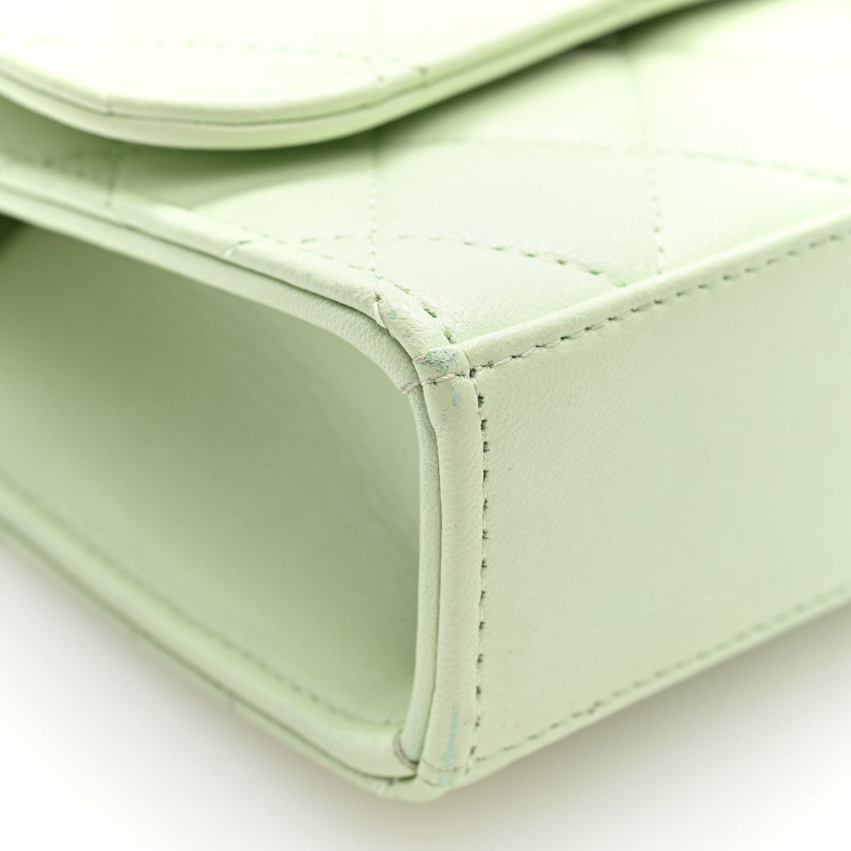 Lambskin Quilted Mini Trendy CC Chain Wallet Light Green