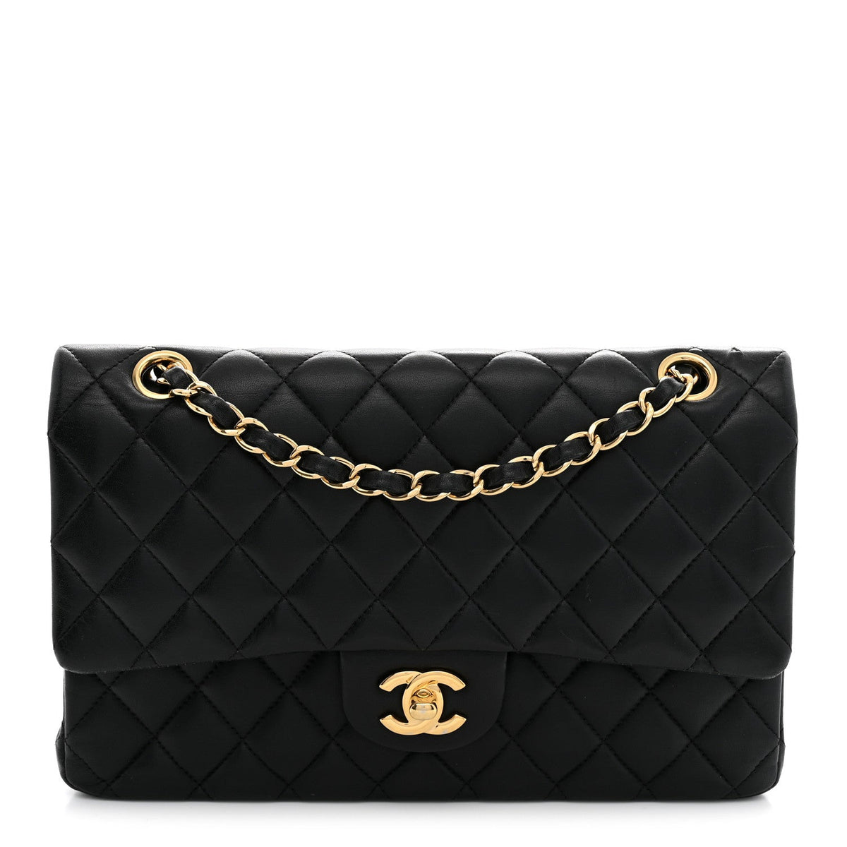 Lambskin Quilted Medium Double Flap Black