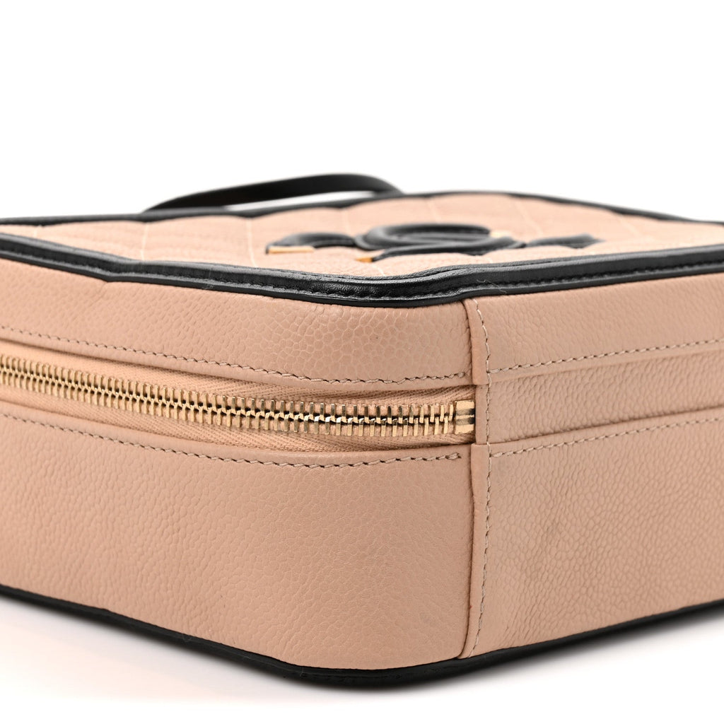 Caviar Quilted Medium CC Filigree Vanity Case Beige Black