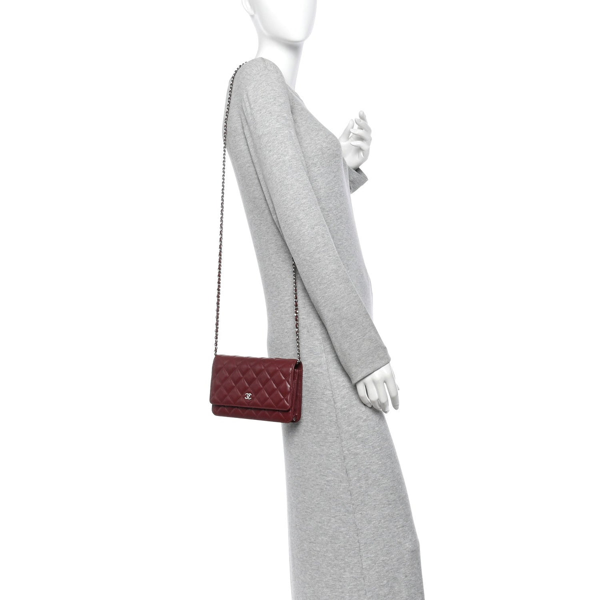 Lambskin Quilted Wallet On Chain WOC Burgundy