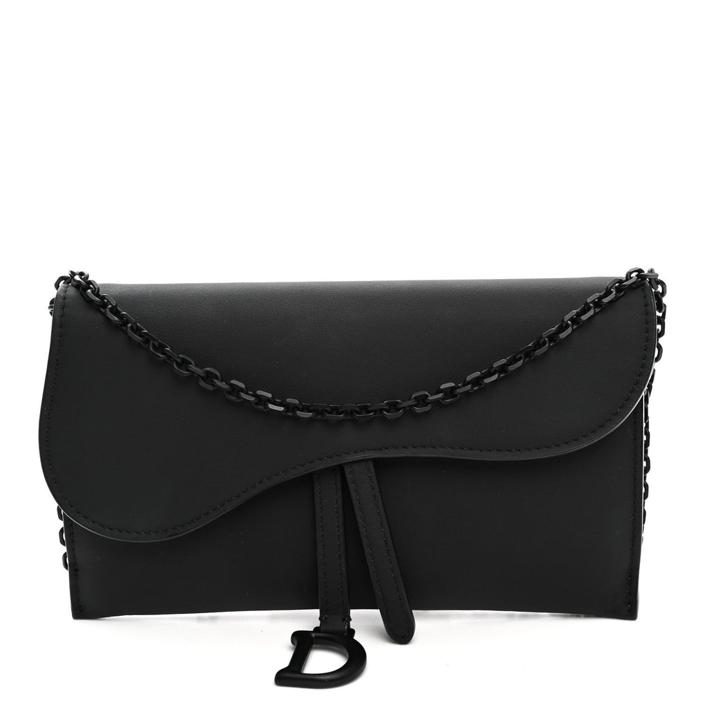 Ultra Matte Calfskin Saddle Chain Wallet Pouch Black