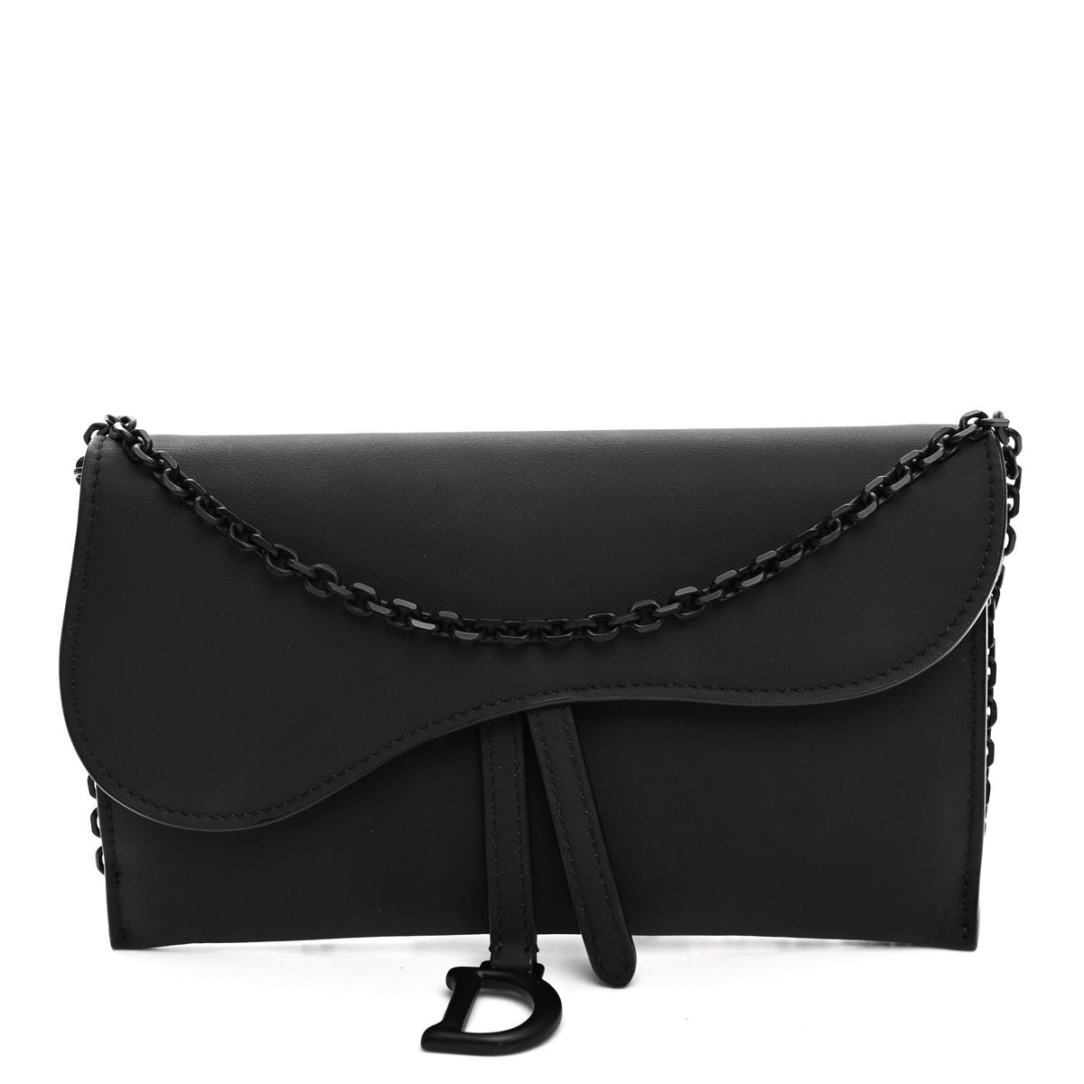 Ultra Matte Calfskin Saddle Chain Wallet Pouch Black
