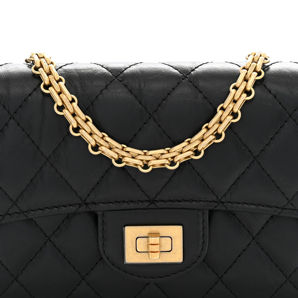 Aged Calfskin Quilted 2.55 Reissue Clutch With Chain Black