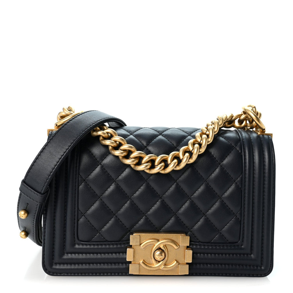 Lambskin Quilted Small Boy Flap Navy