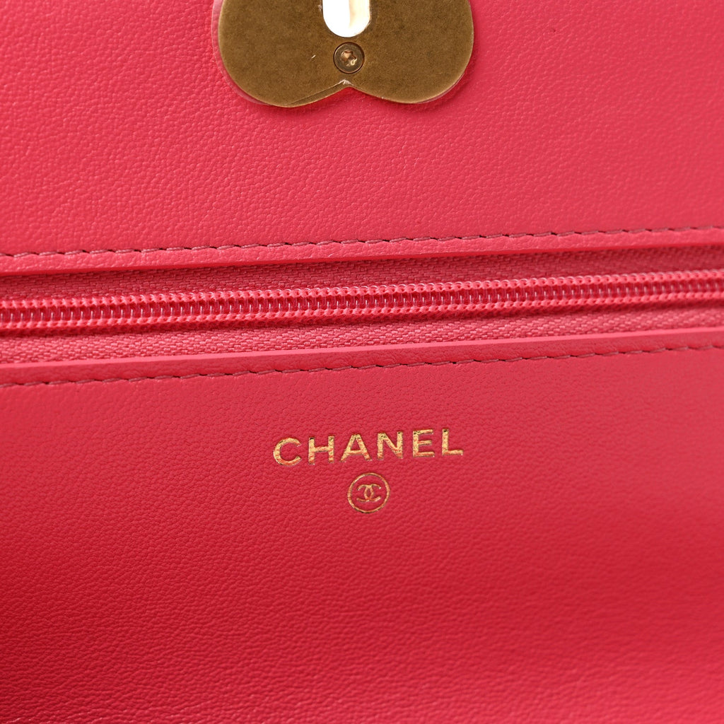 Lambskin Plexiglass Quilted Coco Love Wallet On Chain WOC Pink