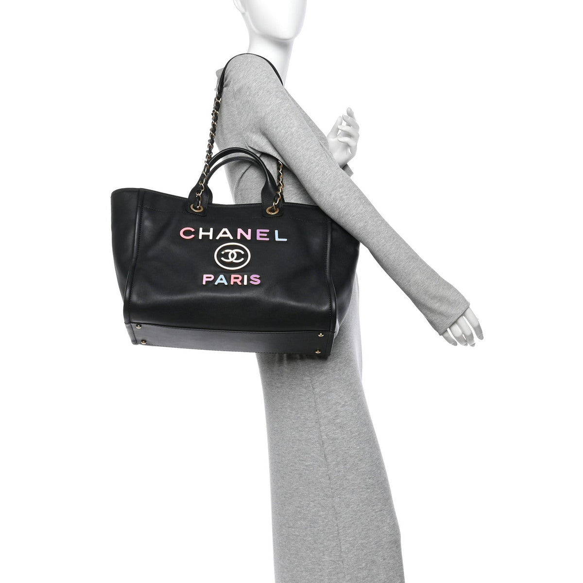 Calfskin Medium Deauville Tote Black Multicolor