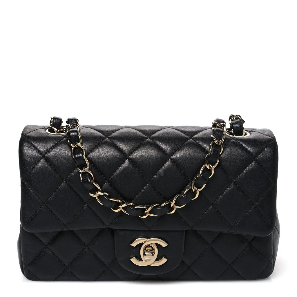 Lambskin Quilted Mini Rectangular Flap Black