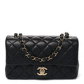 Lambskin Quilted Mini Rectangular Flap Black