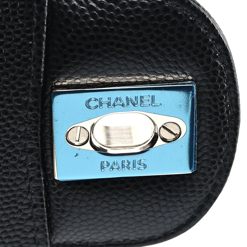 Caviar Chevron Quilted Mini Square Flap Black