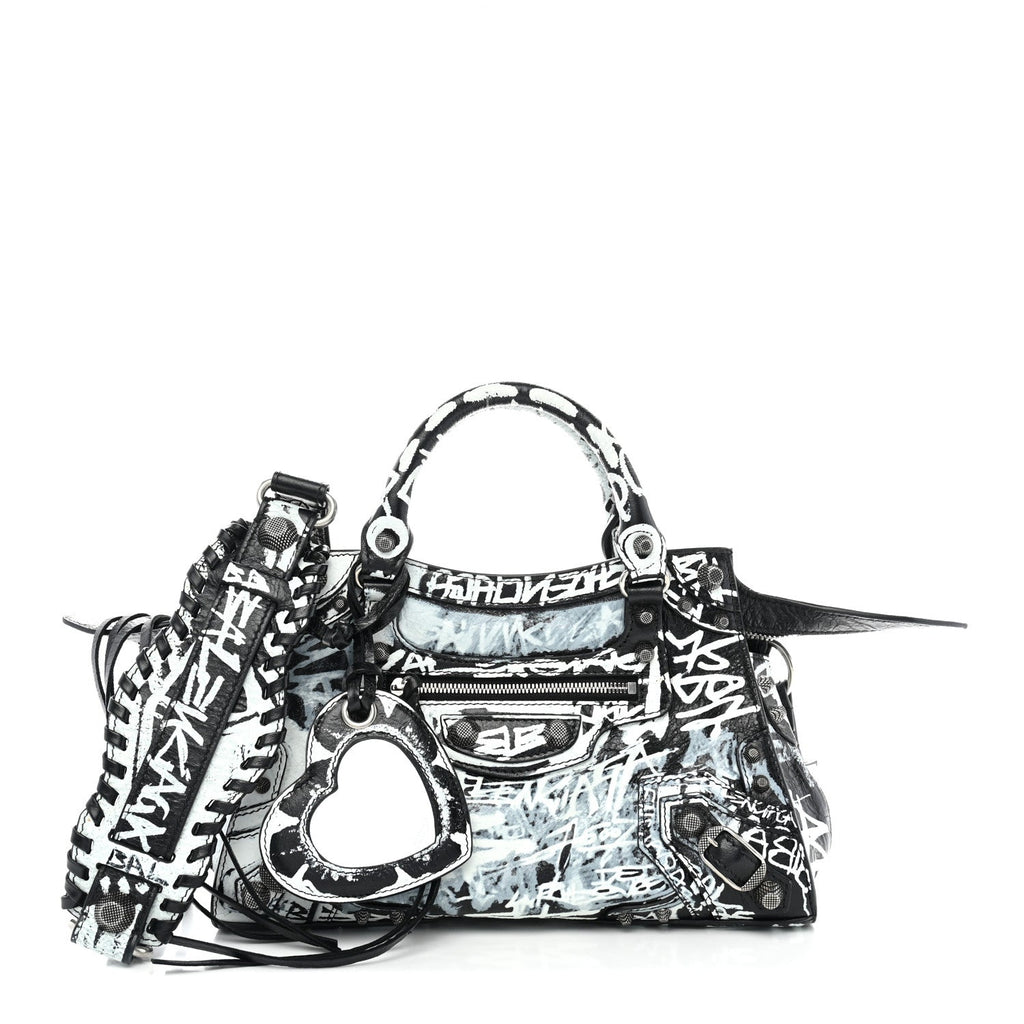 Agneau Arena Graffiti Neo Cagole City Handbag XS Black White