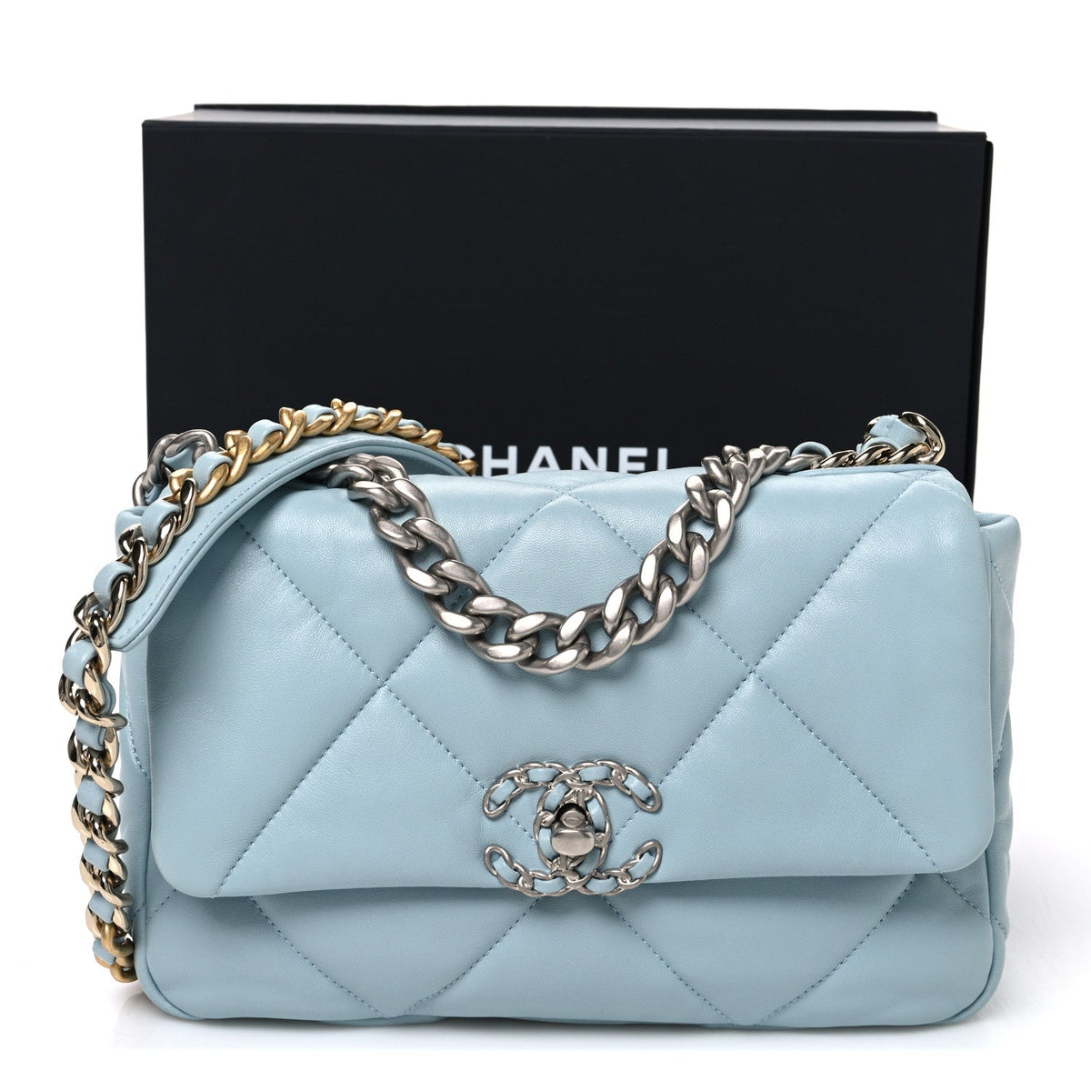 Lambskin Quilted Medium Chanel 19 Flap Light Blue