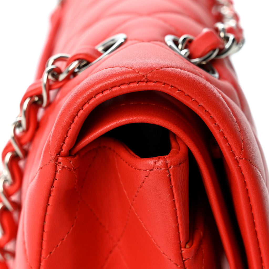 Lambskin Quilted Medium Double Flap Red