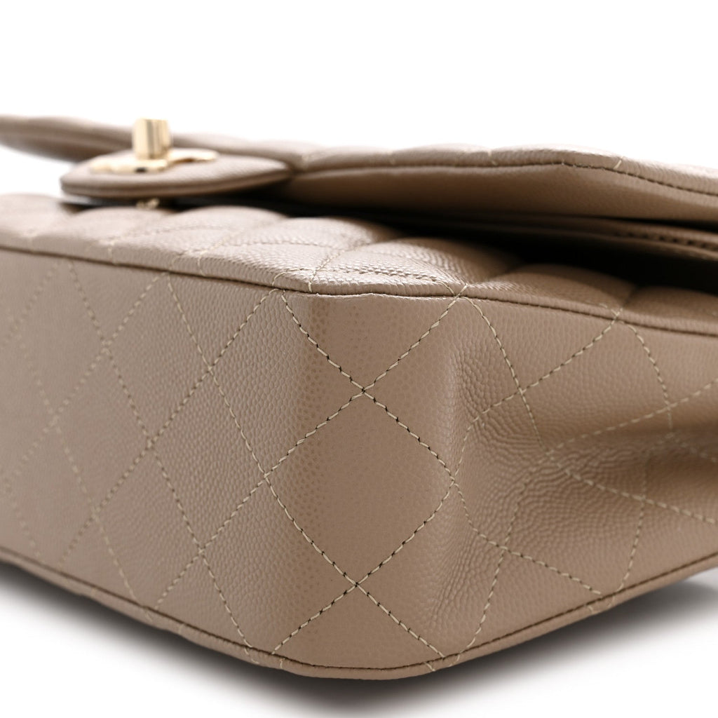 Caviar Quilted Medium Double Flap Dark Beige