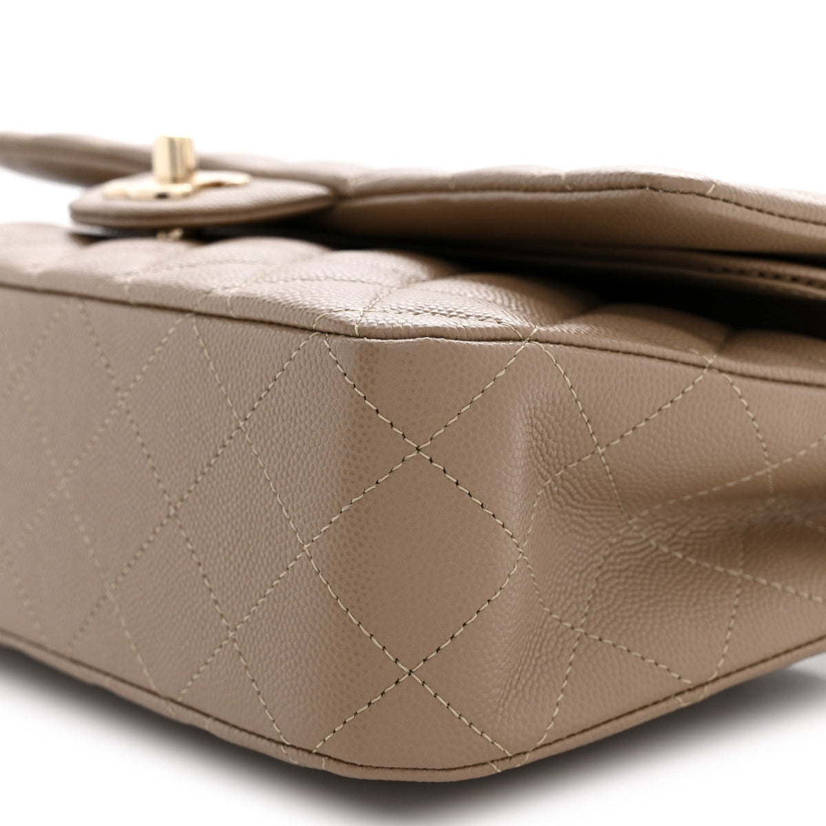 Caviar Quilted Medium Double Flap Dark Beige