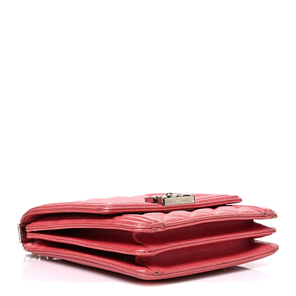 Iridescent Caviar Quilted North South Boy Flap Pink