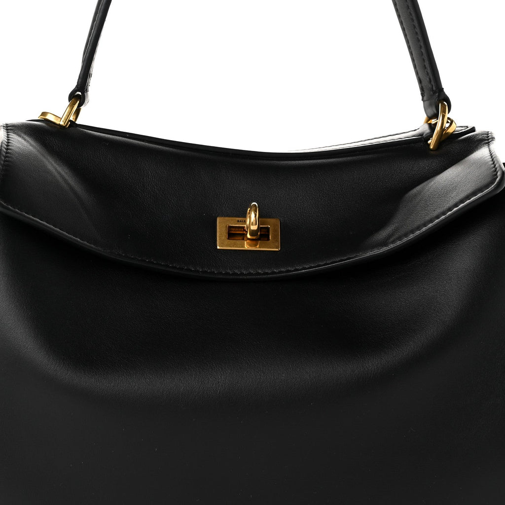 Natural Smooth Calfskin Medium Rodeo Top Handle Handbag Black