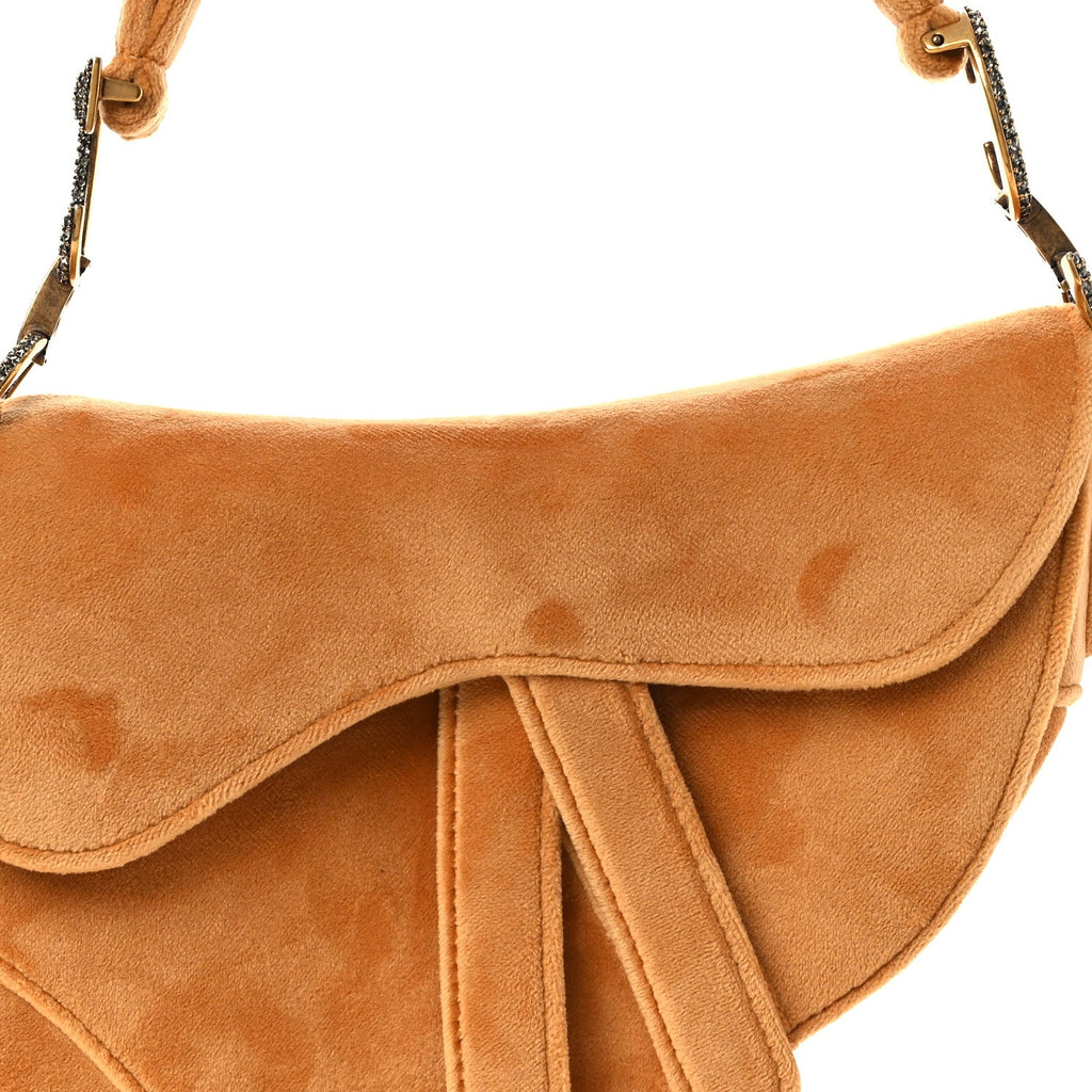 Velvet Crystal Mini Saddle Bag Camello