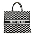 Canvas Embroidered Checkered Book Tote Black White