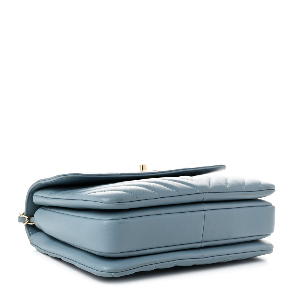 Lambskin Chevron Quilted Small Trendy CC Flap Dual Handle Bag Blue