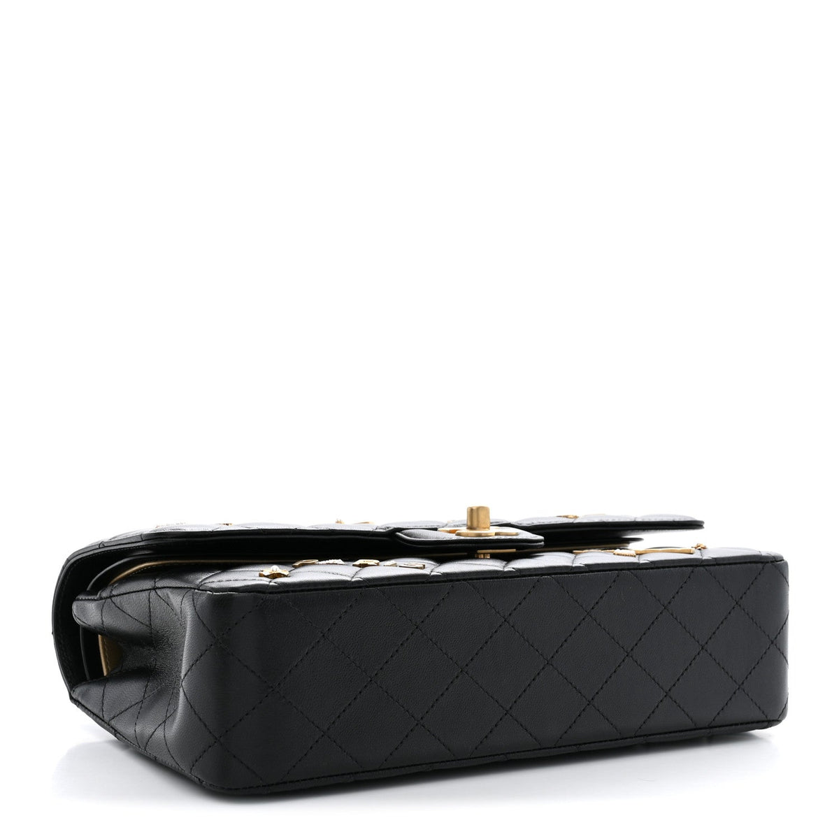 Lambskin Quilted Medium Rue Cambon Charms Double Flap Black