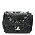 Patent Calfskin Chevron Quilted Mini Square Flap Black